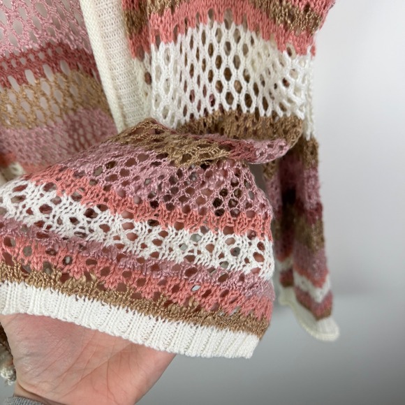 Cato Est 1946 Striped Crochet Open Knit Hooded Cardigan Sweater Size XL Boho - Picture 2 of 9